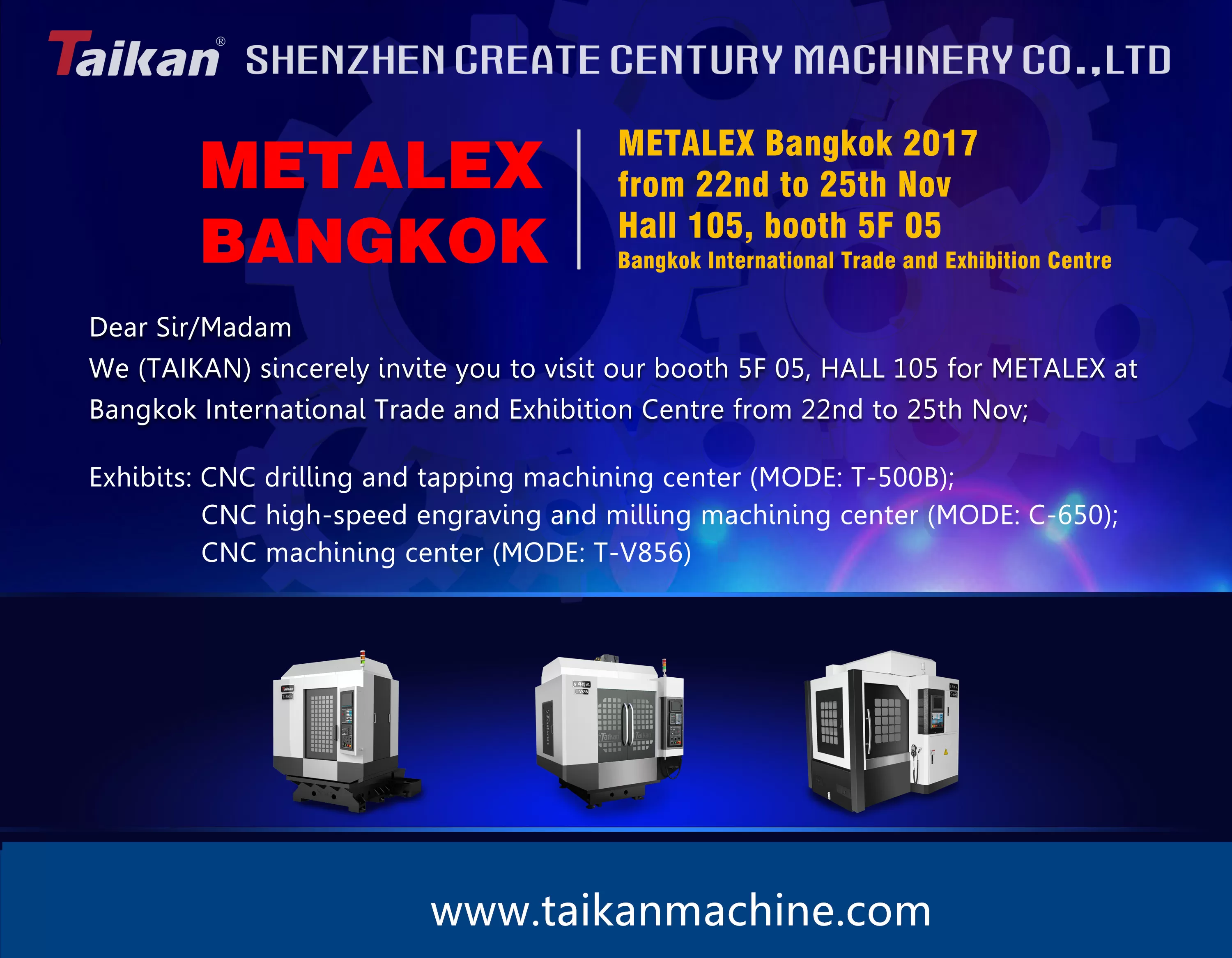 Taikan wird an METALEX 2017 in Bangkok Thailand teilnehmen
